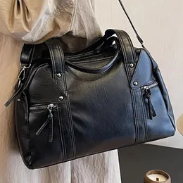 Evening Bags Women's Black Travel Shoulder Bag Large Pu Leather Ladies Commuter Shopper Crossbody Zipper Decoration Female Roomy Handbag