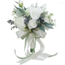 Wedding Flowers White Bridal Bouquets Blue Roses Eucalyptus Brides Hand Holding Artificial Big Party Bouquet Ramo Flores Novia