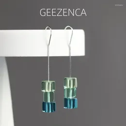 Dangle Küpe Geezenca 925 STERLING Gümüş Kübik Renkli Cam Kadınlar için Orijinal Tasarım Geometrik Şık Minimalizm Küpe 2024