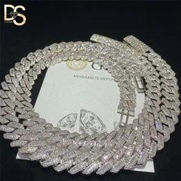 New Fashion 13mm Hip Hop Mens S925 Silver Plated Moissanite Diamond Iced Out Cuban Chain Necklace