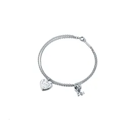 Tiffiny armband designer kvinnor original kvalitet charm armband mode silver pläterad rosguld hjärtformad nyckel dubbelskikt kärlek söt