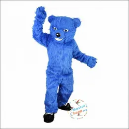 2024 Halloween Blue Long Hairy Bear Mascot Costume Cartoon Animal Anime theme character Adult Size Christmas Carnival Birthday Party Fancy Outfit