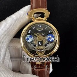 Bovet Amadeo Fleurier Grand Complicações Edouard Tourbillon Caixa em ouro amarelo Mostrador esqueleto preto Relógio masculino de quartzo suíço Marrom Le2896