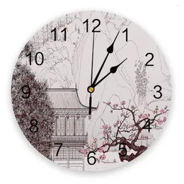 Wall Clocks Plum Blossom Trees Flowers House Chinese Style Round Clock Hanging Silent Home Interior Bedroom Living Room Decor