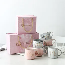 Luxury Pink Gold Mr Mrs Ceramic Marble Coffee Mug Cup Weddal Bridal Couples Lover's Gift Mug Porcelain Milk Tea Breakfast C356K