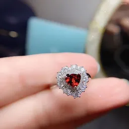 Cluster Rings Fashion Heart Gemstone Silver Ring 6mm VVS Grade Natural Garnet Solid 925 Jewelry Gift For Woman