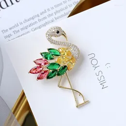 Brooches Romantic And Charming Flamingo Brooch For Women Sparkling CZ Crystals Elegant Designer Luxury Pins Kroean Fashion Jewelry Party