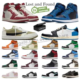 With box basketball shoes 1s low Jumpman 1 High University Blue Palomino UNC Toe Washed Black Golf Reverse Mocha Patent Bred Women Sports Trainers Sneakers 36-47