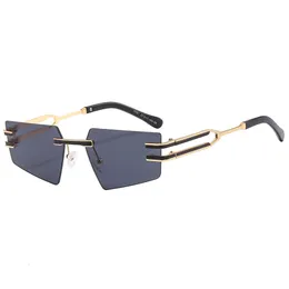 Óculos de sol de grife para homens e mulheres Novos óculos de sol sem moldura da moda com pintura de pontos de metal femininos elegantes poligonais populares óculos de armação pequena com caixa