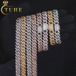 Tuhe biżuteria 14 mm 2 rzędy Prawdziwe złoto Slated S VVS Moissanite Pass Tester Tester Cuban Link Naszyjnik