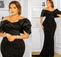 2023 Plus Size Black Mermaid Prom Dresses Sequed Encisted Sexy Evening Party Second Second Drontsmaid Bridsmaid BC15036032477