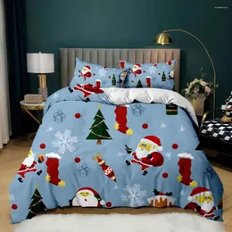 침구 세트 크리스마스 이불 커버 세트 산타 클로스 사슴 인쇄 메리 폴리 에스테르 이불 소프트 침대 집