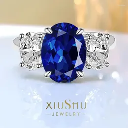 Cluster Rings Wholesale Of Light Luxury Chinese Made Treasure Blue Three Stone 925 Silver Ring Inlaid With High Carbon Diamond Wedding