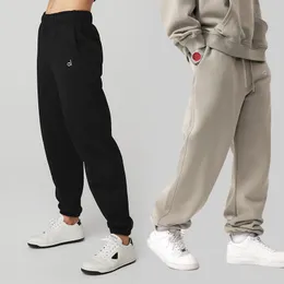 Спортивные штаны Al Yoga Плюшевые тяжелые спортивные брюки свободного кроя Брюки-фонарики Solstice с завязками Спортивная одежда для бега выходного дня на улицу Серебристый 3D-логотип