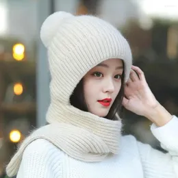 Beralar kadın kış şapka kalın örgü düz renkli eşarp bağlı boyun koruma rüzgar geçirmez peluş peluş top dekor Lady açık kapak