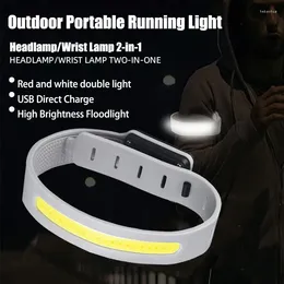Headlamps Portable COB Headlamp Outdoor Night Running Wrist Lamp Rechargeable Sports Flashing Safety Warning Elastic Silicone Strip Light