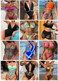 Kadın 2024 Bikinis Set One Parça Lüks Tasarımcı Bikini Mayo Out Leopar Baskı Üçgen Muhafazakar Kadınlar Plaj Yüksek Bel