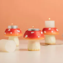 Conjunto de 3 porta-velas de cogumelo fofo, porta-velas para decorações de mesa central, suporte decorativo para velas tealight, velas votivas