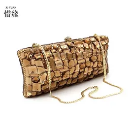 Xiyuan Glass Rhinestones Party Brown Clutch Purse Stones Inventing Bags Box Handbag Purese Women Bridal Wedding Metal Clutchesバッグ240223