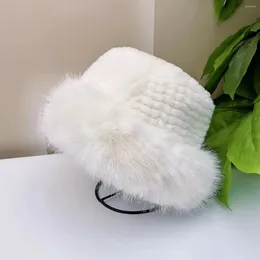 Bandanas Thick Fluffy Warm Bucket Hats Faux Fur Solid Color Plush Basin Classic Winter Fisherman Cap For Women