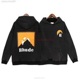 Designerkläder Mens Sweatshirts Hoodies Rhude Autumnwinter Wash Classic Sunset Print High Street Loose Par Hooded tröja Trend Fashionwear Pull