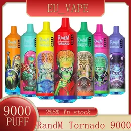 Original RandM Tornado 9000 Puffs Puff 9K Descartáveis E-Cigarros Malha Bobina 18ml Vape Caneta Descartável Tornado 9000 2 5% Recarregável 850mAh RGB Puff 9000 Tornado 9K