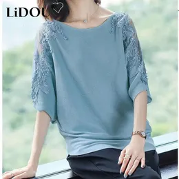 Hoodie Short Sleeve 2023 New Korean Fashion Aesthetic Gentle Sweet Elegant Style Dimensional Cut Casual T-Shirt Round Collar Solid Color Top Women