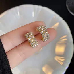 Stud Earrings 2024 Zircon Inlaid Pearl Luxury For Women Fashion Jewelry Young Girls Wedding Party Y2k Accessories Rings Gift