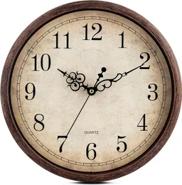 Produkty Vintage brązowy zegar ścienny cichy, nie zaznaczający 12 -calowy kwarcowy bateria obsługiwana okrągła dekoracyjna łatwa do odczytania