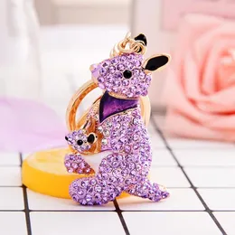 Keychains Creative Kangaroo Full Rhinestone Animal Key Chain Cute Keyrings Car Pendant Bag Ring Birthday Presents