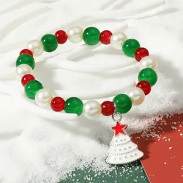 Charm Bracelets Merry Christmas Colorful Beaded Bracelet For Women Santa Claus Elk Hat Snowflake Bell Pendant Bangles Festivals Year Jewelry