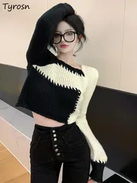Women's Sweaters Pullovers Women Design Personality Crop Slim Sexy Girls Korean Style Retro Streetwear Autumn Sweater Patchwork Simple