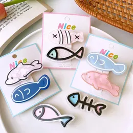 Hair Accessories 2PCS Set Plastic Pink Blue Fish Bone Dolphin Clips For Girl Kids Cute Kawaii Fairy Funny Hairpin Fashion Party