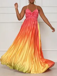 Casual Dresses Gradient Color Pleated Maxi Prom Vestidos Elegant Cocktail Dress For Women Spaghetti Strap Cross Backless Outfits Business