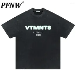 Camiseta masculina pfnw hip hop carta impressão de manga curta t-shirts desgastado masculino americano elegante vintage 2024 verão topos 28w2801