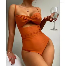 Kadın Mayo Pleats Mayo Tek Parça Yüzme Takım Kadınlar için 2024 Katı Monokini Twisted Banyo Kesme Bodysuit Seksi Bather