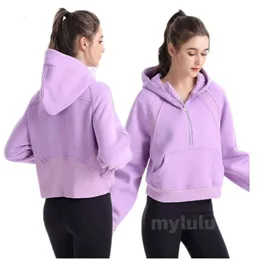 Höst/vinter yoga hoodie förtjockad jacka hoodie sport halv blixtlås slinga tyg designer tröja lösa vatten lungtröja