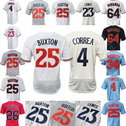 Baseball -Trikot Carlos Correa Royce Lewis Byron Buxton Brooks Lee Emmanuel Rodriguez Max Kepler Julien Miranda Kirby Puckett Lopez Vazquez Jeffers Bauer Jenkins