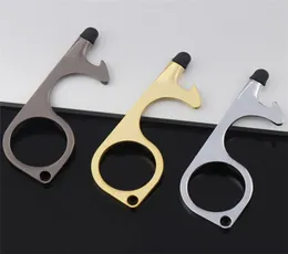 3 Färg Metall Safety Touchless Door Opener Stylus Key Hook Metal Hands Handtag Öppnare Verktyg Nyckelring med silikonhuvud T16258941