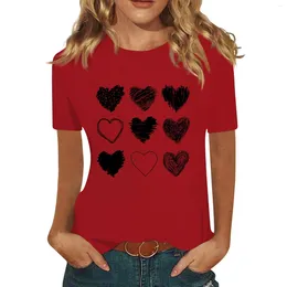 Kadın Tişörtleri Aşk Baskı Gevşek Yuvarlak Boyun Kısa Kollu T-Shirt Düz Renk Moda Tişörtleri Kadın Baskılı Günlük Slee