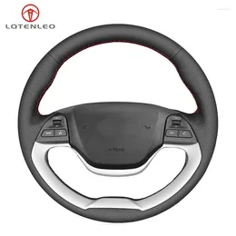 Steering Wheel Covers LQTENLEO Black Artificial Leather DIY Car Cover For Kia Morning 2011-2024 Picanto Ray EV 2012-2024