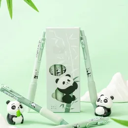 1/4 pz Cute Panda Gradiente Verde Meccanico Penne Gel Impugnatura Morbida Premere La Penna Neutra Per La Scrittura di Cancelleria Regalo Materiale Scolastico
