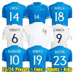 125 Italys soccer jerseys 2023 Italian jersey SCAMACCA IMMOBILE CHIESA football shirts RASPADORI JORGINHO BARELLA BASTONI VERRATTI Maglia italiana national team