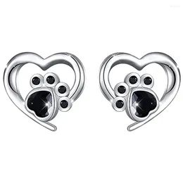Stud Earrings Cute Dog Claw Heart Shape 925 Silver Needle For Women Zircon Wedding Romantic Fine Jewelry Engagement Brincos