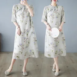 2023 Chińskie tradycyjne Cheongsam Dres Qipao Dress Casual Floral Printed Sare Hanfu dla kobiet x7707 240220