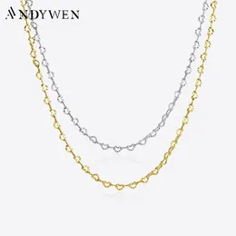 Chains ANDYWEN 925 Sterling Silver Gold Heart Long Chain Necklace Choker Women Luxury Fine Jewelry 2024 Mother's Love Jewels Gift