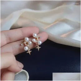 Stud Earrings North Of The Starlight French Retro Pearl Female Summer Six-Pointed Star Forest Super Fairy Cold Wind Bead Drop Delivery Otp4W