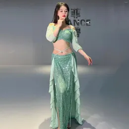 Stage Wear Belly Dance Top Skirt Set Practice Clothes Sexy Women Long Suit Performance Oriental Costume Tribal Bellydance Outfit Isis