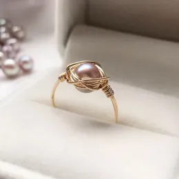 Ringe Gold gefüllt 7MM natürliche lila Perle Ringe handgemachte D'not Fade Schmuck Knuckle Ring Mujer Bague Femme Minimalismus Ring