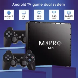 Consoles Video Game Console M8Pro Mini 4K 64G 10000 Retro Video Game Console 2.4G Wilress Android 12 TV Box Wifi MaliG31 CPU Dual System